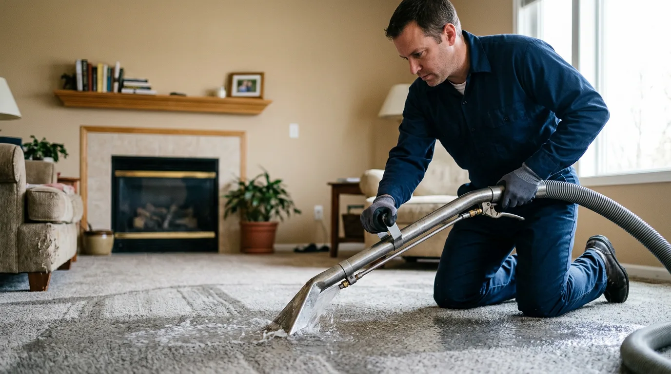 Water damage restoration technician working near Russell, AR